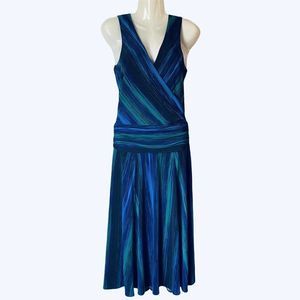 Kenneth Cole Reaction Green Blue Sleeveless Stretch Ruched Midi Dress Sz Medium